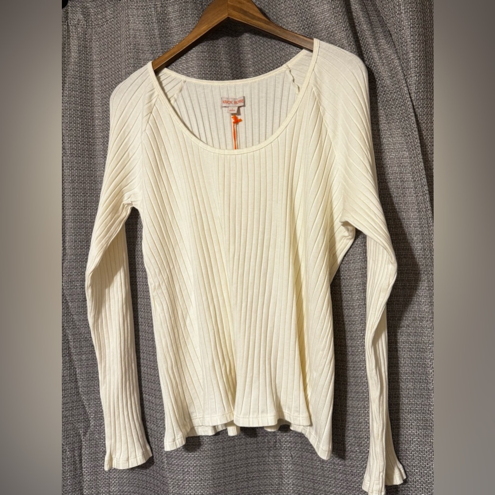 Knox Rose Ivory Ribbed Long Sleeve Top